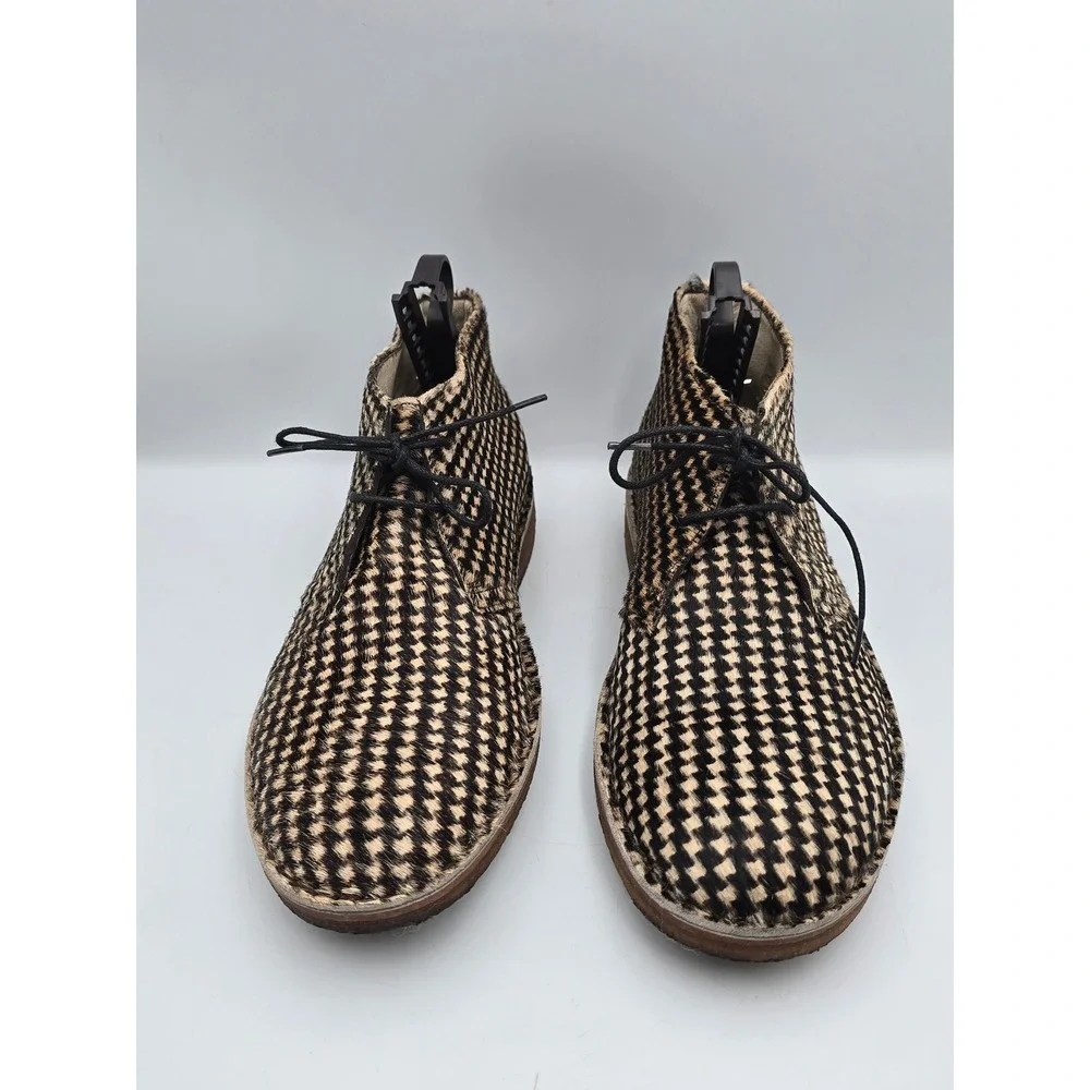 Handcrafted Houndstooth Pony Hair Desert Boots Mens Black Tan Crepe Sole‎ YMC